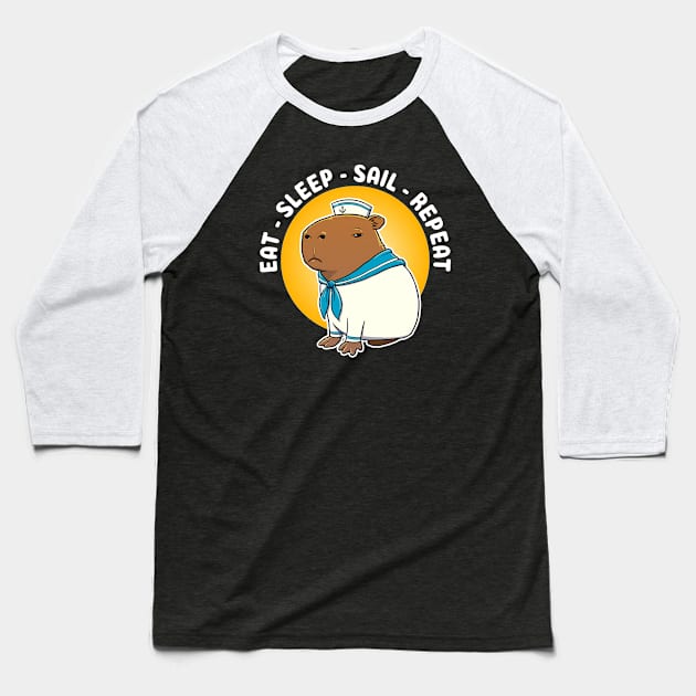 Eat sleep sail repeat Cartoon Capybara Sailor Baseball T-Shirt by capydays